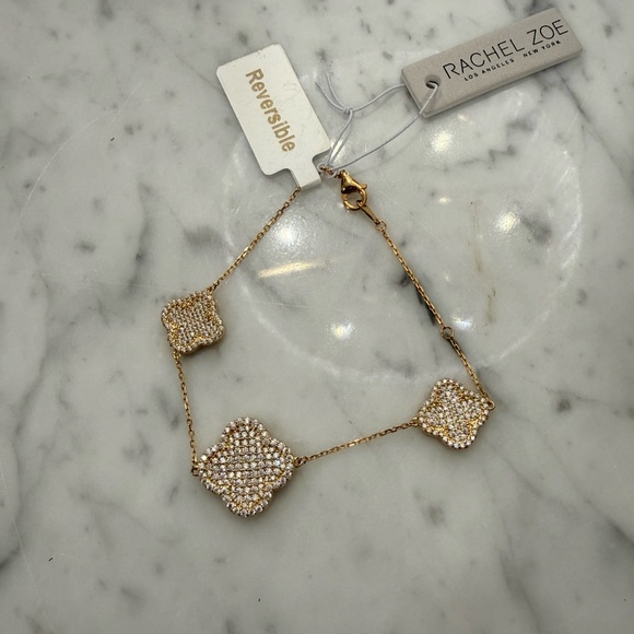 NWT Rachel Zoe 18K Gold Plated Rhinestone and Sterling Silver 925 Bracelet - Picture 7 of 7